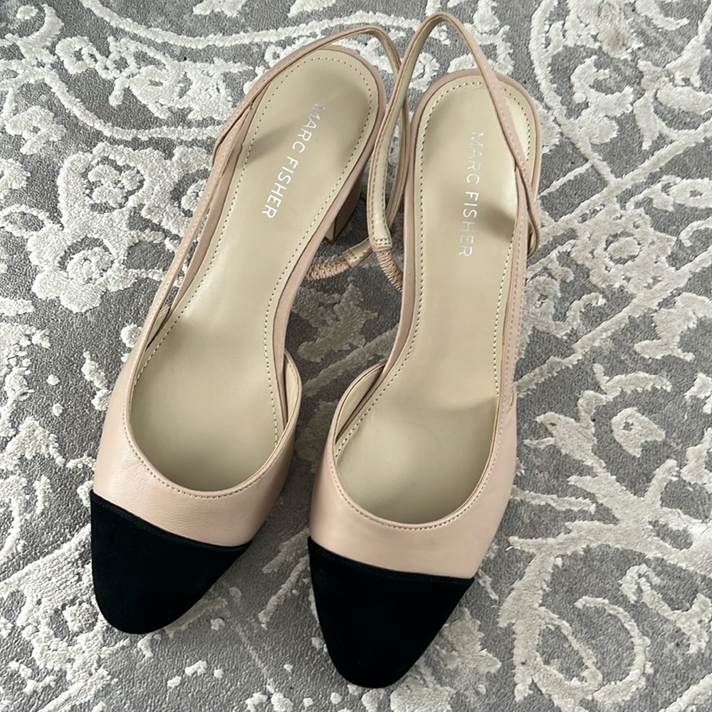 Marc Fisher Nude & Black Slingback Pumps